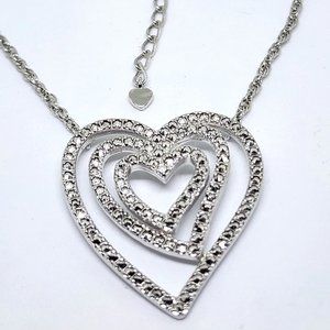 Sterling Silver Triple Heart Marcasite Accent Pendant on 17" Rope Chain Necklace